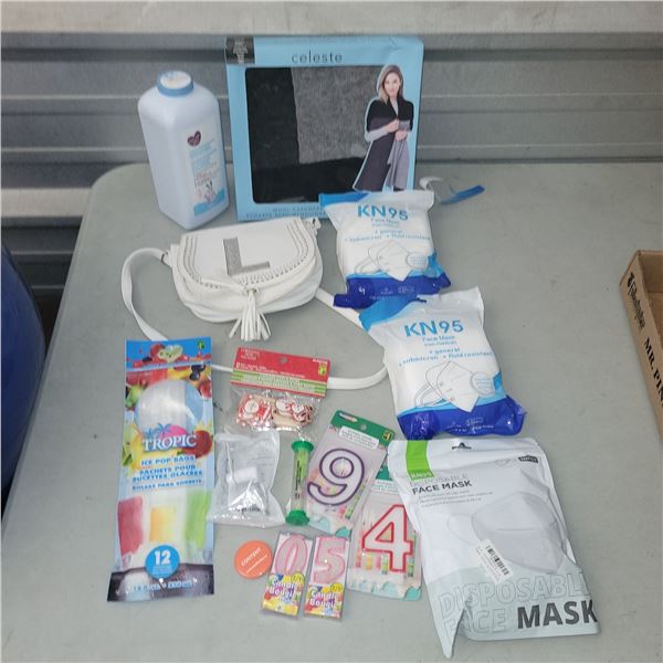 Mixed Estate Lot - New Clothing, Talcum Powder, Masks +