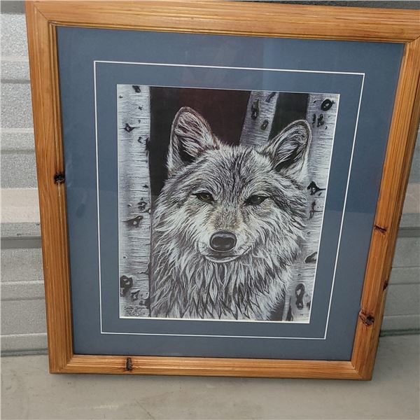 Framed Grey Wolf Picture by Shilo Sager Measures 18x20"