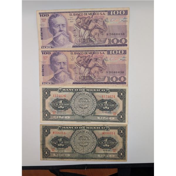 2 x 100 Peso 2 x 1 Peso Mexico