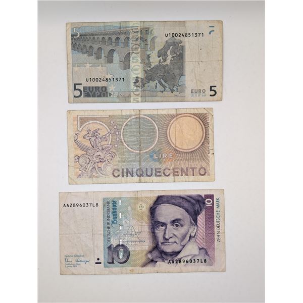 500 Lire 5 Euro 10 Mark