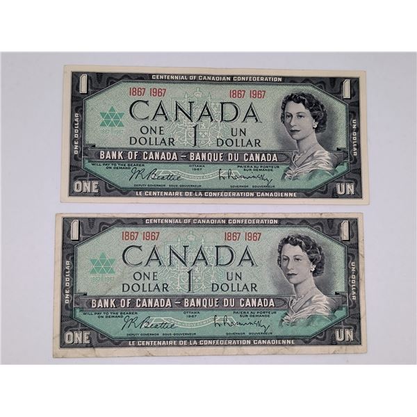 2 x 1967 Centenial Cdn Dollar