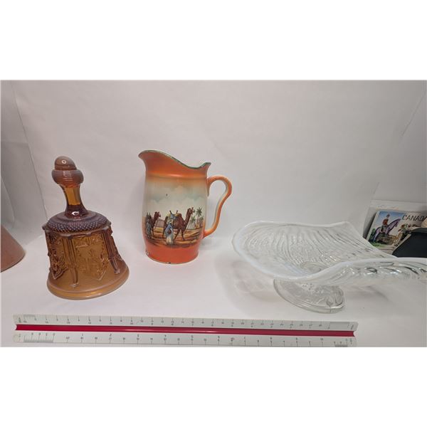 English Pitcher / Hobnail & Frosted Glass Bell and Bowl