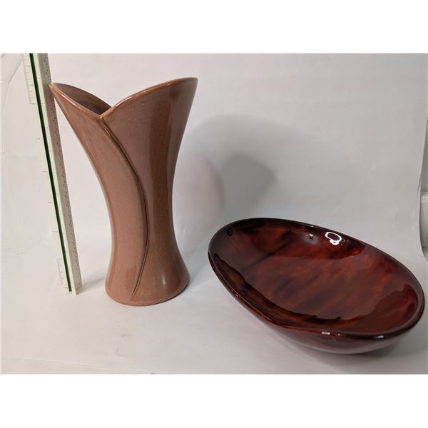 Red Wing Vase and Canadian Ceramic Dish