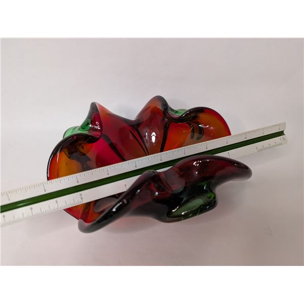 Red/Green Art Glass Dish