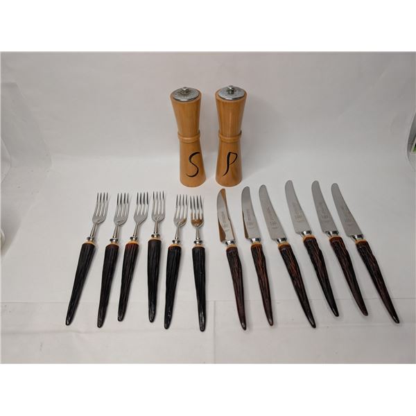 Vintage Cutlery and Salt / Pepper Set