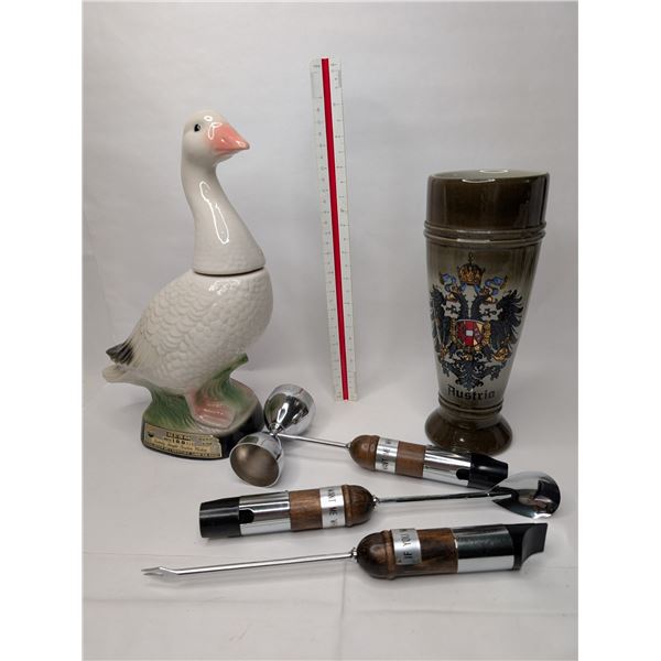 Bar Lot - Duck Decanter / Whistle Tools / German Beer Stein