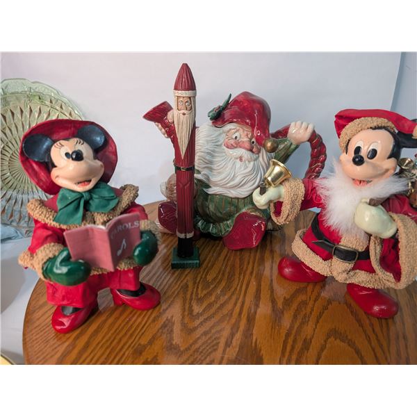 Fitz & Floyd Santa Tea Pot and Mickey and Minnie Christmas