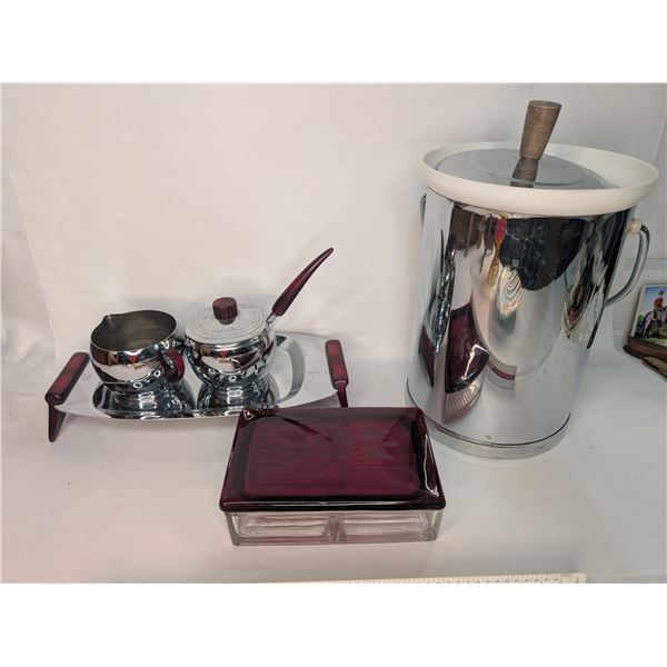 Vintage Cream & Sugar / Ice Bucket / Playing Card Dish