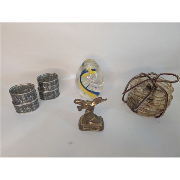 Napkin Rings / Art Glass Paperweight / Timerjacks Machines Advertising Bottle Opener