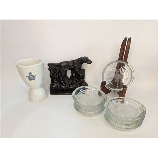 RCAF Egg Cup / Bronze Houd Book End / Glass Coasters Etched Ducks