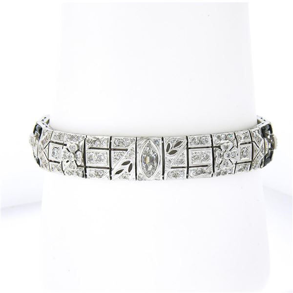 FANCY Antique Art Deco Platinum 6.03 ctw Diamond & Black Onyx 10.9mm Line Bracel