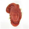 Image 2 : Large Vintage 14K Gold GIA NO DYE Coral Carved Lady Face Cameo Statement Ring