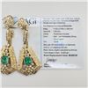 Image 2 : 2.68 ctw Emerald and 2.00 ctw Diamond 14K Yellow Gold Omega Back Dangle Earrings