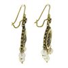 Image 2 : Vintage Victorian Revival 14k Gold Pearl Drop Dangle Earrings w/ Black Enamel