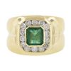 Image 4 : Estate 14k Yellow Gold 1.56 ctw Green Emerald & Channel Set Diamond Wide Band Ri
