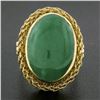 Image 8 : Vintage 18k Gold Oval Cabochon Jade Solitaire Twisted Wire Halo Cocktail Ring