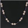 Image 1 : Carved Pink Quartz & Round Amethyst 14k Gold Spacers Clasp Long Strand Necklace