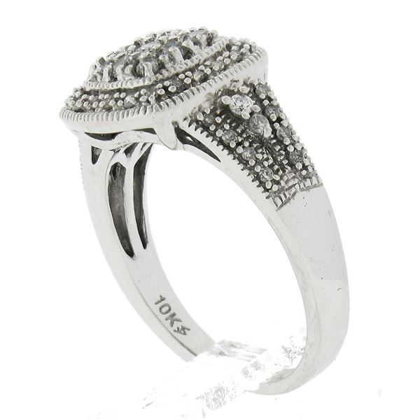 Solid 10k White Gold 0.50 ctw Pave Set Round Cut Diamond Milgrain Detailed Ring