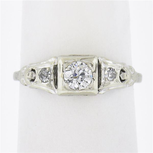 Antique Art Deco 18k Gold 0.29 ctw Old European Diamond 3 Stone Engagement Ring