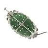 Image 3 : Vintage 14k White Gold Carved Green Jade & .10 ctw Old Diamond Flower Pin Brooch