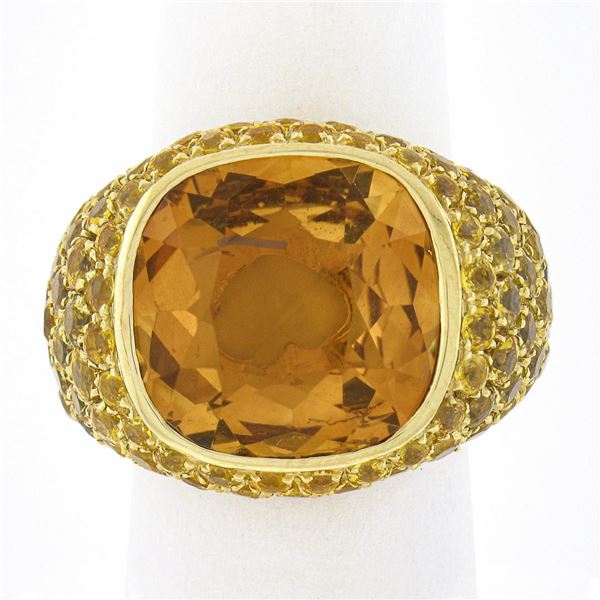 Pasqual Bruni 18K Yellow Gold Large Citrine w/ Yellow Sapphires Cocktail Ring