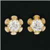 Image 2 : NEW 14K Yellow Gold 0.76 ctw European Diamond Buttercup Prong Flower Stud Earrin