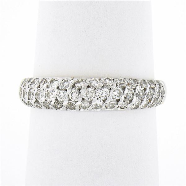 18K TT Gold 0.65 ctw Round Pave 3 Row Diamond Domed Stackable Wedding Band Ring