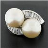 Image 3 : Vintage 14K Gold GIA Cultured Saltwater Akoya Pearl Baguette Diamond Bypass Ring
