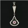 Image 2 : Antique 18K TT Gold Pave Pink Stone Dangle Engraved Open Filigree Work Pendant