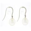 Image 4 : New 14k White Gold 0.10 ctw Pave Diamond Hook Earrings w/ White Pearl Drop Dangl