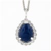 Image 2 : NEW 14k Gold Gubelin Pear Cabochon Sapphire Diamond Halo Teardrop Pendant Chain