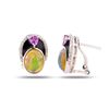 Image 2 : 2.76 ctw Opal, 0.48 ctw Pink Sapphire and 0.18 ctw Diamond Platinum Earrings