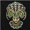Image 2 : Large Vintage 18K Gold Tribal Face Brooch w/ Diamond Multi Color Gemstone Enamel