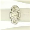 Image 4 : Antique Art Deco 18k White Gold Filigree 0.72 ctw 3 Old European Cut Diamond Rin