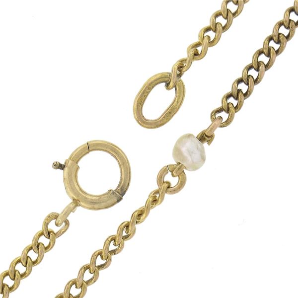 18k Yellow Gold 3.1mm White Pearl by the yard 31" Curb Chain Station Necklace