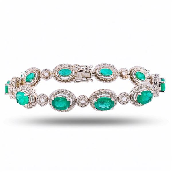11.44 ctw Emerald and 3.50 ctw Diamond 14K White Gold Bracelet