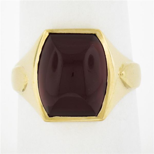 Men's 14k Gold Cabochon Custom Cut Red Stone Bezel Solitaire Cocktail Ring
