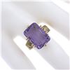 Image 3 : Antique Victorian 10K Gold Rectangular Cut Amethyst Solitaire Engraved Ring