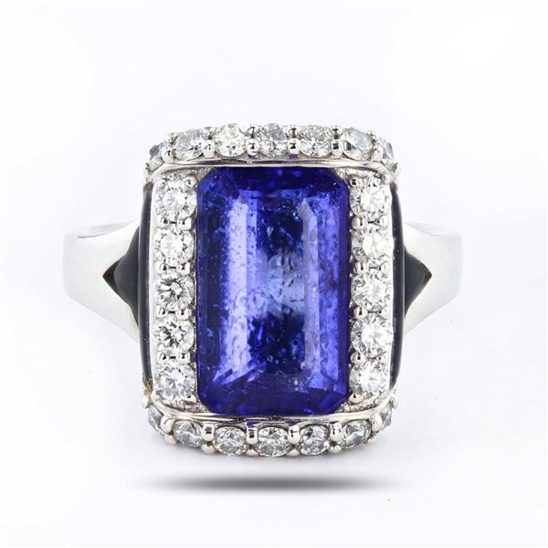 4.57 ctw Tanzanite and 0.77 ctw Diamond 18K White Gold Ring