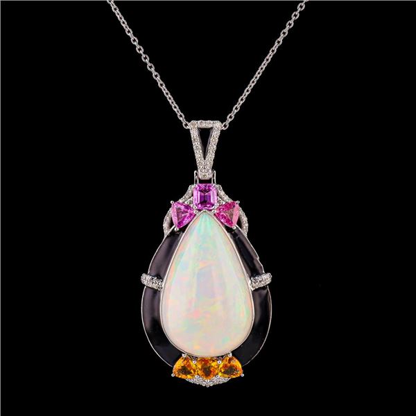 23.97 ctw Opal, 3.10 ctw Yellow/Pink Sapphire and 0.43 ctw Diamond Platinum Pend