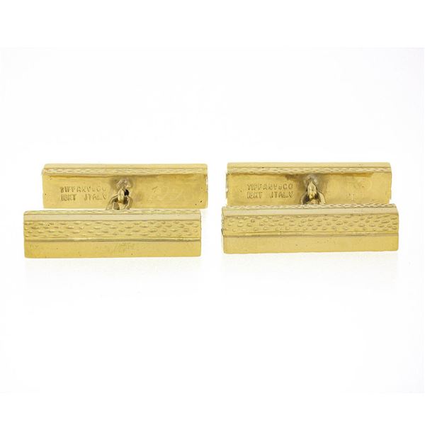 Tiffany & Co. 18k Yellow Gold Textured Polished Geometric Dual Box Men Cufflinks