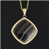 Image 3 : New 14k Yellow Gold Brown White Banded Agate Pendant w/ Adjustable Link Chain