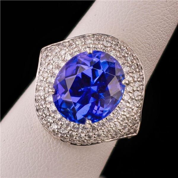 8.74 ctw Tanzanite and 1.50 ctw Diamond Platinum Ring (GIA CERTIFIED)