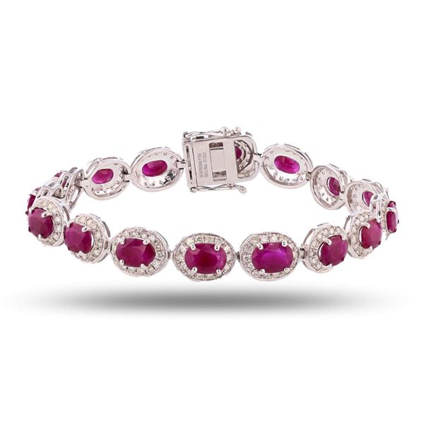 13.96 ctw BURMESE Ruby and 2.63 ctw Diamond Platinum Bracelet (GIA CERTIFIED)