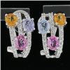 Image 2 : Solid 14k White Gold 3.10 ctw Multi Color Sapphire & Diamond Omega Cuff Earrings