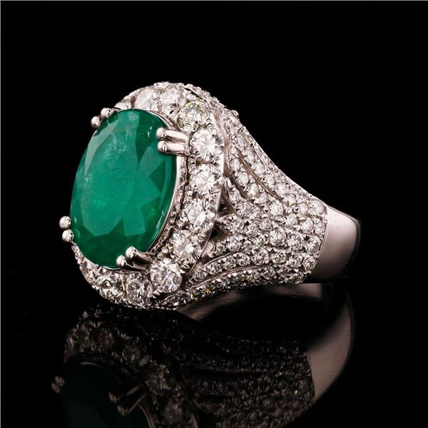 5.42 ctw Emerald and 2.85 ctw Diamond Platinum Ring (GIA CERTIFIED)