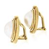 Image 3 : Vintage 18K Gold 13.1mm Mabe Pearl & Diamond Dual Finish Circle Button Earrings