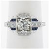 Image 2 : New Art Deco Style 14K White Gold GIA 1.69 ctw Diamond & Sapphire Wheat Work Rin