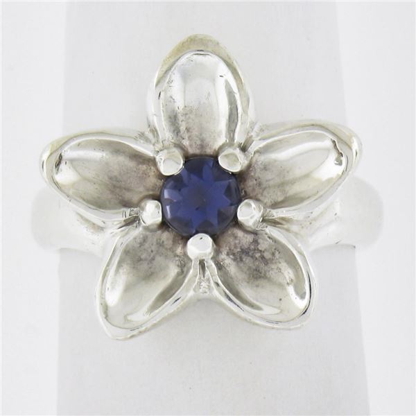 Tiffany & Co. Sterling Silver Cabochon Purple Iolite Flower Leaf Cocktail Ring