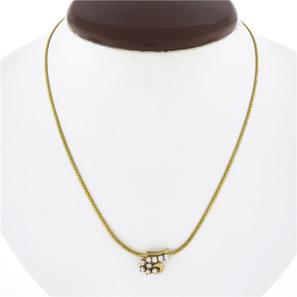 Italian 14k Gold .35 ctw Brilliant Diamond Cluster Center Flat Link Chain Neckla